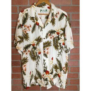 Vintage Two Palms Men's Floral Button Up Hawaiian Shirt Short Sleeve Size XL
